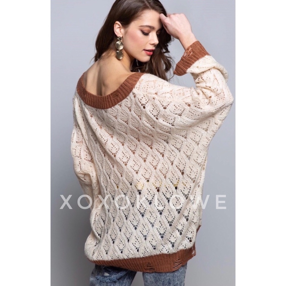 Pol Diamond Pattern Lightweight Layering Sweater … - image 1